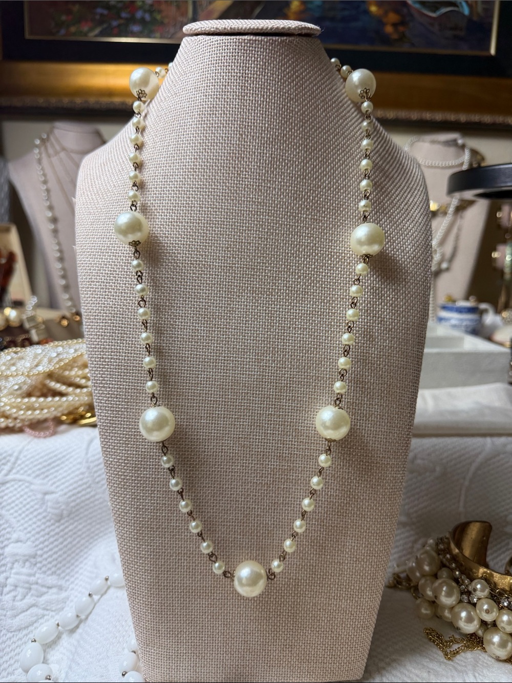 The Classic Ivory Pearl Station Necklace is an elegant piece of women’s jewelry.